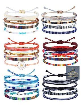 24 Pcs Adjustable Anklet Bracelet Set Boho Surfer String Bracelets